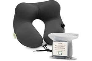 Coop Home Goods AirJustable Travel Neck Pillow, Inflatable, Adjustable Support for Neck & Chin, Compact Travel Pillow, Soft Memory Foam Comfort, Airplane Travel Essentials, Cooling & Washable Cover