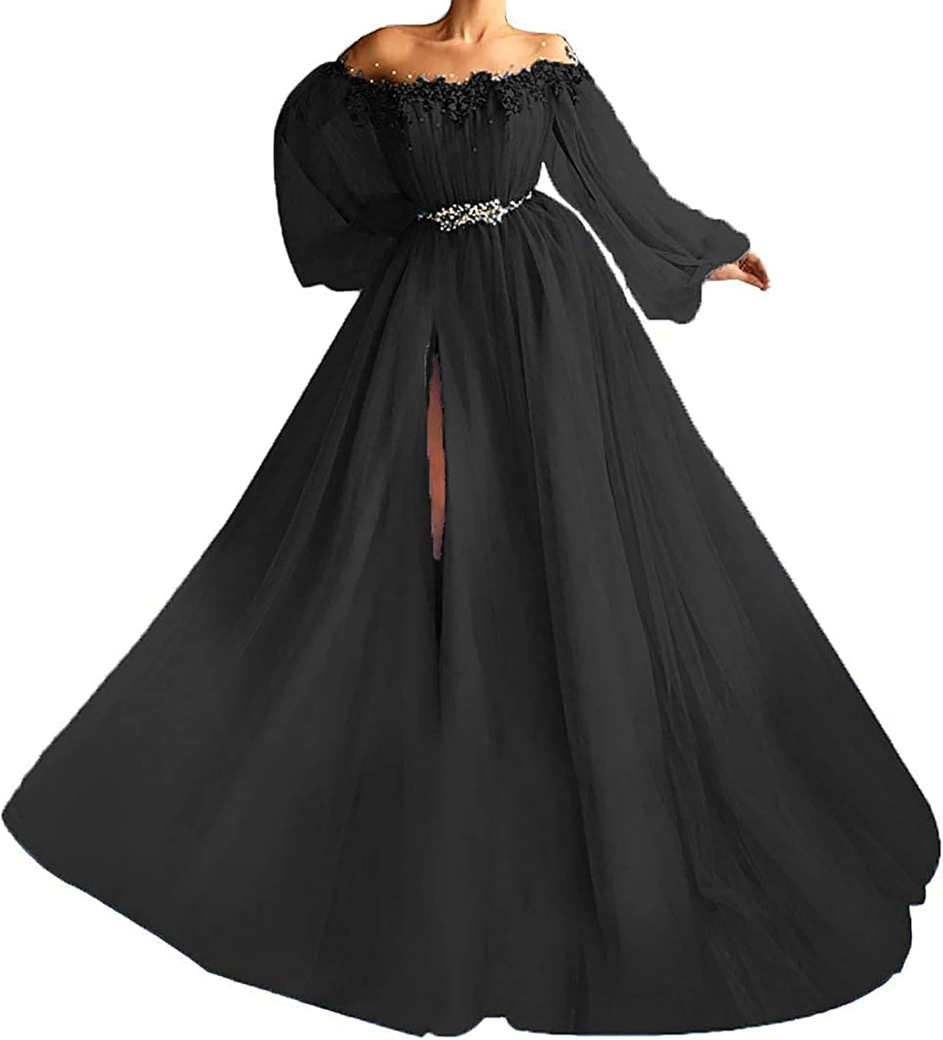 ANGELWARDROBE Puffy Sleeve Prom Dress for Women Long Tulle Princess