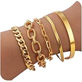 Giovanchi Gold Bracelets for Women, 14K Gold Plated Chunky Cuff Bracelet Gold Bangles Bracelet for Women Trendy Beaded Bracelet Stack Jewelry Gifts