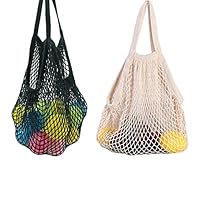 Yuccer Shopping String Bag Reusable Cotton Net Organizer Handbag for Grocery Fruit Vegetable Toys Simple Ecology (A White+Black)