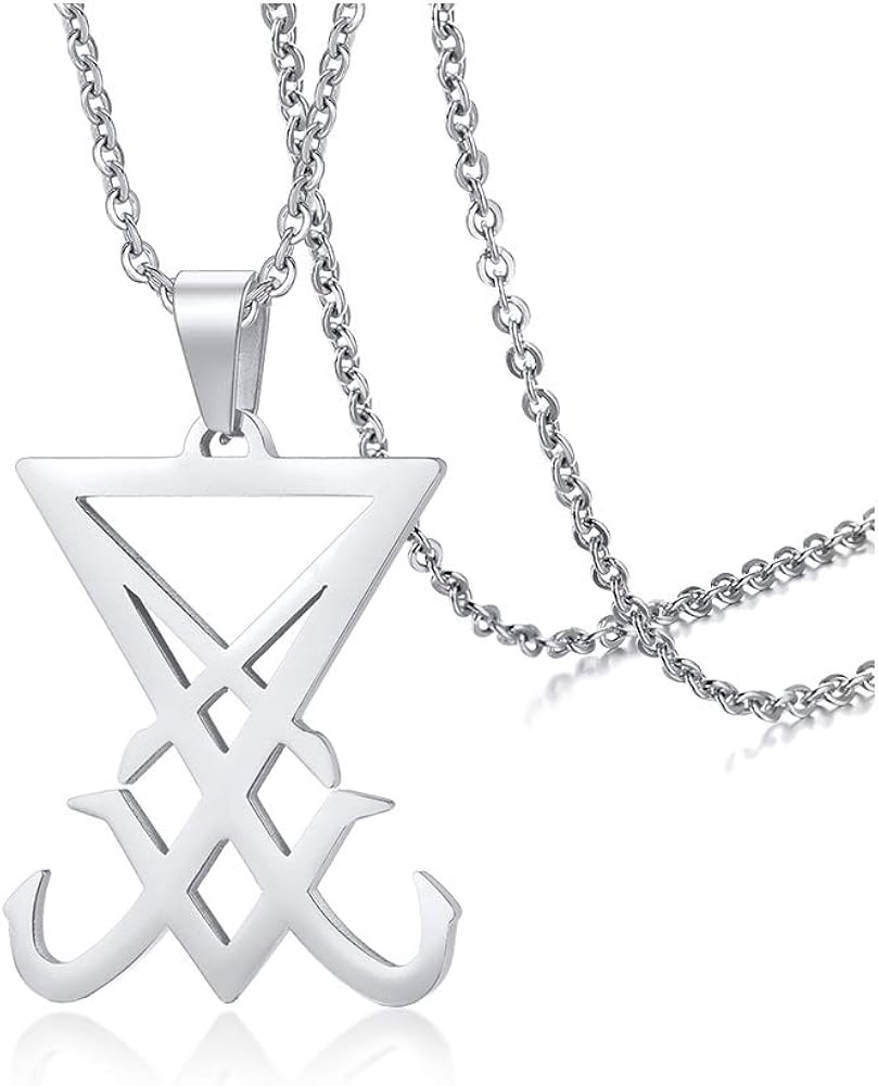 Sigil Of Lucifer Necklace : Satan Satanic Symbol Pendant Necklace Goth Gothic Witch Seal of Lucifer Alchemy Symbolic Present with 24" Curb Chain for Men Gifts for Halloween Christmas Colour Silver