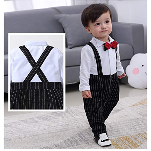 Baby Boy Outfits Set, 3pcs Long Sleeves Gentlemen T-Shirt Jumpsuit & Vest Coat with Bow Tie Wedding Tuxedo Outfits (Black, 6-12Months)