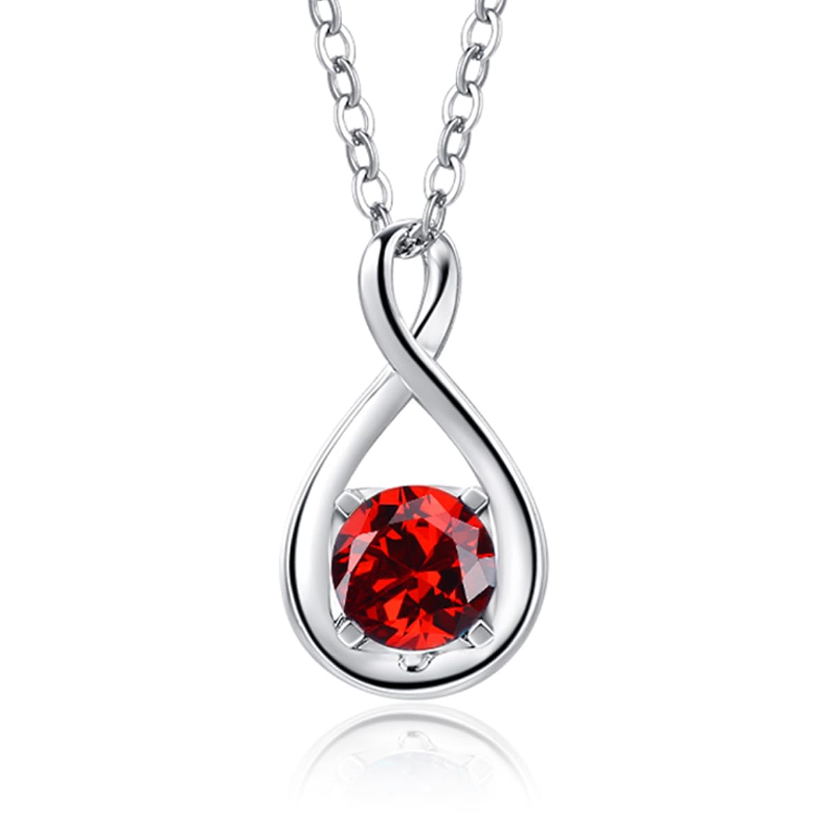FANCIME 14K Solid White Gold Genuine Garnet Necklace January Birthstone, Gemstone Infinity Pendant with 925 Sterling Silver Chain, Christmas Anniversary Birthday Fine Jewellery Gift for Women Her Mom