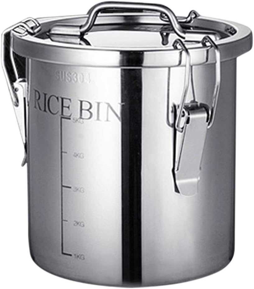 H0_V 5KG Rice Container,Thicken 304 Stainless Steel Grain Rice Storage