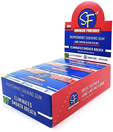 Smoker Friendly - Extra Strength Gum - Eliminates Tobacco Smoke Breath - Gum for Cigarette, Cigar, Pipe, Pot, Vape Breath Freshener. The Gum for Smokers. (Pack of 12)