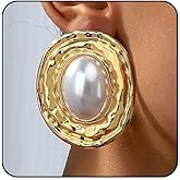 Baroque Pearl Stud Earrings for Women Gold Big Pearl Earrings Large Irregular Pearls Statement Earrings Vintage Chunky Pearls Earring Unique Trendy Jewelry