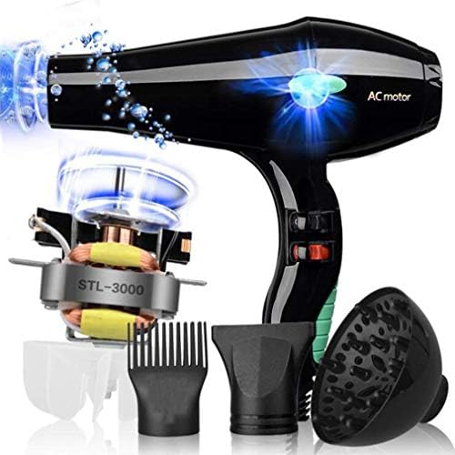 Professional Salon Hairdryer,Negative Ion Blow Dryers with Collecting Nozzle Diffuser Comb,Hair Care Faster drying,3-speed Adjustment,3000W