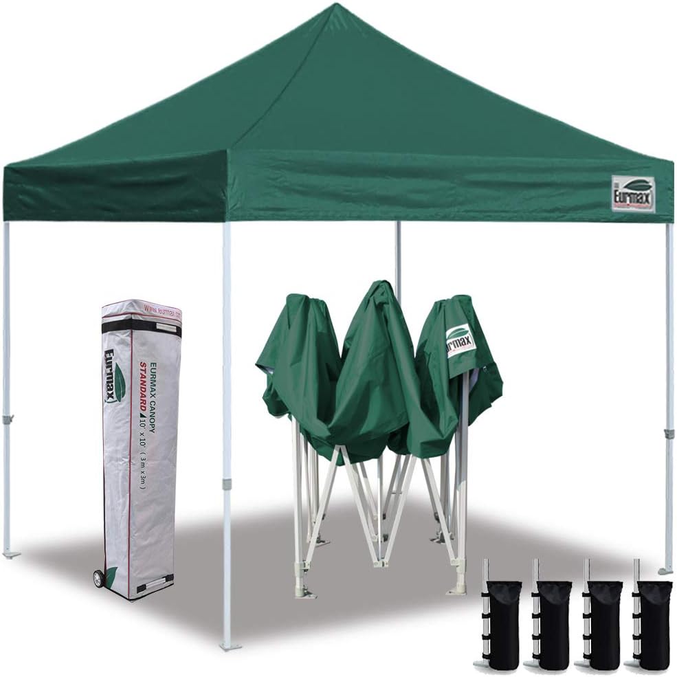 Amazon Com Eurmax 10 X10 Ez Pop Up Canopy Tent Commercial Instant Canopies With Heavy Duty Roller Bag Bonus 4 Sand Weights Bags Forest Green Garden Outdoor