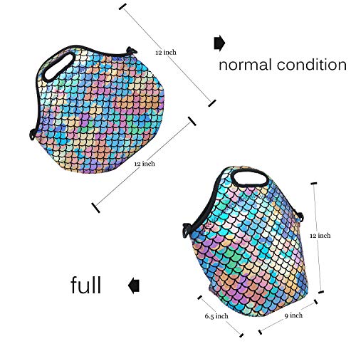 Insulated Lunch Bag, Neoprene Shoulder Lunch Tote Boxes Bags for Women Men Kids Work Office Outdoor Picnic Travel, Mermaid Scale (Colorful) - Thumbnail 2