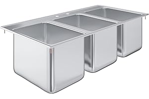 AmGood Stainless Steel Compartment Drop-In Sink. NSF (3 Bowl 10" x 14" x 10" No Faucet)