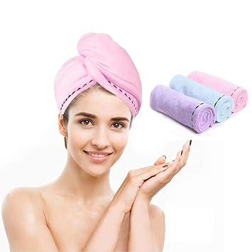Amazon Com Microfiber Hair Towel 3 Pack Wanhua Hair Drying Cap