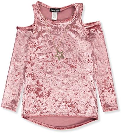 2 Tween Big Girls' Cold Shoulder Top with Necklace - mauve, 7-8