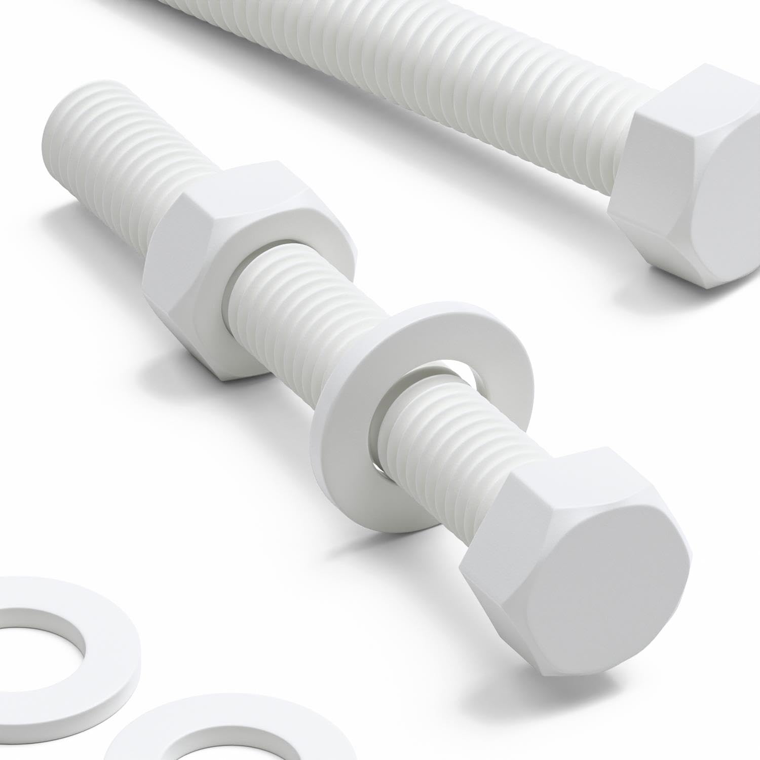 10x White Hex Head Screws Polypropylene (PP) Plastic Nuts and Bolts, Washers, M10 x 75mm, Acrylic, Water Resistant, Anti-Corrosion, Chemical Resistant, Strong.