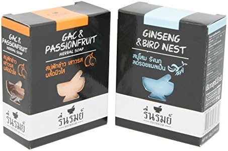 SET REUNROM GAC &amp; PASSIONFRUIT + GINSENG &amp; BIRD NEST HERBAL NATURAL BATH &amp; BODY BAR SOAP BRIGHTENING WHITENING SOFT SMOOTH SKIN
