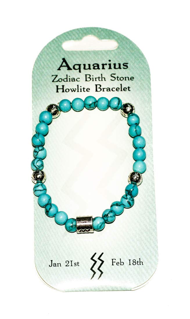 British Fossils Zodiac Howlite Crystal Birth Stone Bracelet - Aquarius