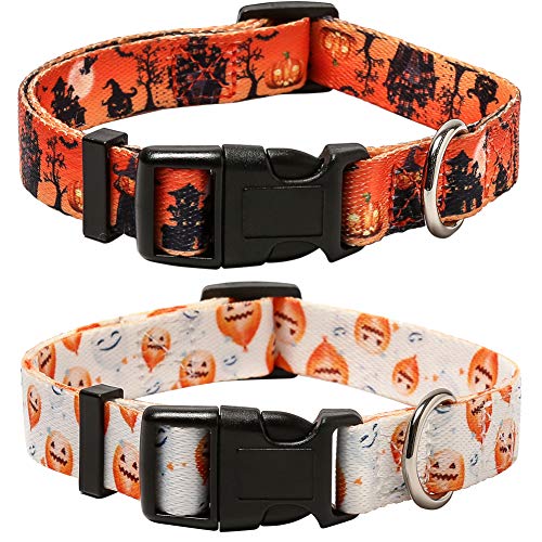 Lamphyface 2 Pack Halloween Dog Collar Adjustable Pumpkin Pattern