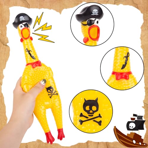 AMOR PRESENT Squeaky Rubber Chicken, Pirate Squeeze Chicken Toy Screaming Rubber Chicken for Halloween Party Favors Prank Novelty Pet Toy