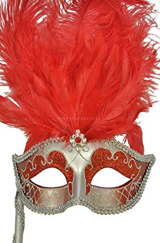 Pure Seasons Colombina Vanity Fair Venetian Mask (Red/Silver)-Standard