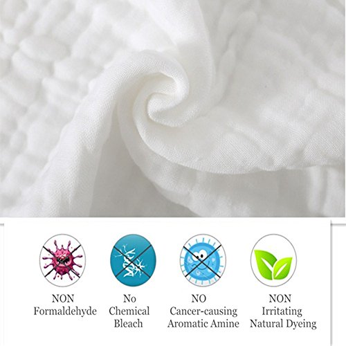 Baby Muslin Washcloths - Natural Muslin Cotton Baby Wipes - Soft Newborn Baby White Towel and Muslin Washcloth for Kids- Baby Registry as Shower Gift, 5 Pack 10x10 inches by MUKIN - Thumbnail 5