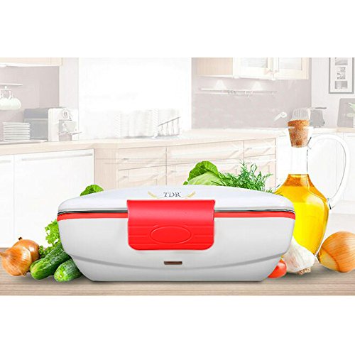 LOHOME Electric Heating Lunch Box - Insulated Car Lunch Box Bento Meal Heater Food Warmer Stainless Steel Portable Lunch Containers with Car Charging Function Free Spoon & Fork (Red) - Thumbnail 3