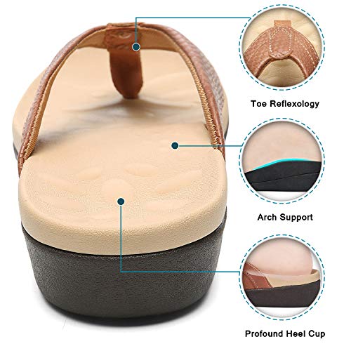 MEGNYA Ladies Orthopedic Flip Flops, Classic Plantar Fasciitis Supportive Slippers for Flat Feet 