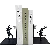 Basketball Bookends Metal Decorative Black Book Ends for Shelves, Kids Gift | Large Capacity Basketball Bookends, Heavy Duty Metal Non-Slip Book Ends