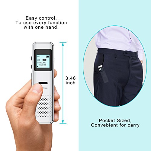 Voice Recorder,Valoin Compact Handy 8G Digital Audio Recorder Dictaphone with MP3 Player,USB Rechargeable,Metal Body,Design for Lecture Meeting Interview Recording (Silver 01)
