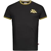 Spirit of England Lonsdale Men's T-Shirt Premium Black Embroidered Yellow Logo 100% Cotton Slim-Fit