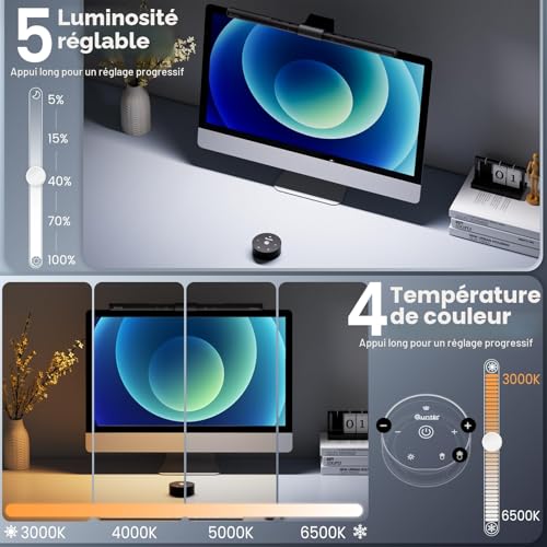 Quntis PC Screen Lamp with Remote Control, Adjustable Screen Light Automatic Dimming, LED USB Computer Lamp 40 cm Monitor Light Bar Lighting for Office Gaming