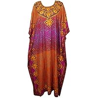 Mogul Interior Women's Caftan Maxi Dress Kaftan Jewel Orange Kaftan One Size