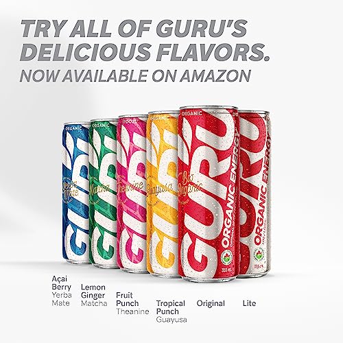 GURU Yerba Mate Energy Drink, 12 Pack, Pre Workout Clean Energy Drinks ...
