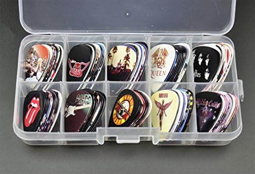 GNR The Beatles Queen ACDC LED Zeppelin Nirvana Rolling Stones Guitar Picks Medium Gauge 100 Pack Bass Plectrum with Box