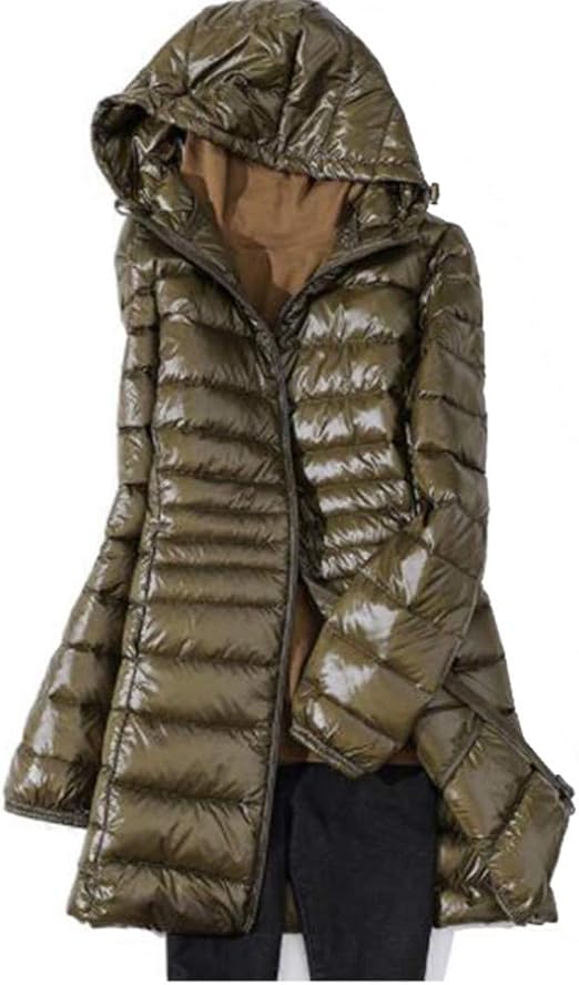 Women Winter Coat Ultra Light Long Sleeves MidThigh Hooded Down