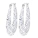 Crystalogy Women’s Jewelry Silver Plated Crystal Inside Out Oval Shape Hoop Earrings, 1.2” Long, White