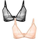 varsmiss Women Sheer Mesh Transparent Unlined Bra Sexy Wireless Underwear