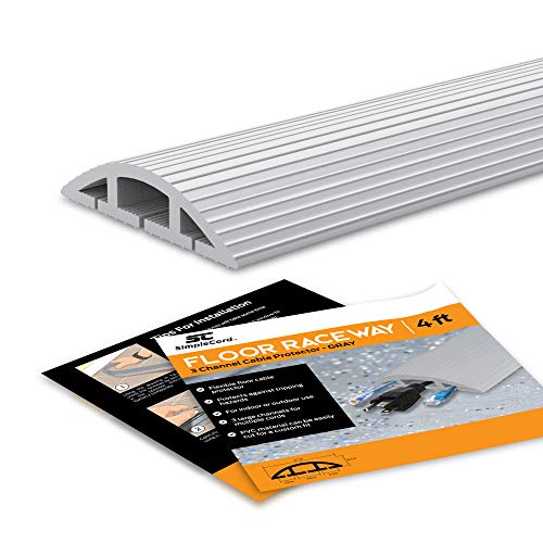 Simple Cord Floor 10 Ft Gray Cord Cover Protects Cables, Cords, or Wires - 3 Channel Grey On Floor Raceway for Sidewalks or Walkways, in The Home or Office Doorways (Gray 10 Ft)