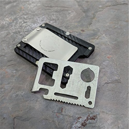 MultiWallet Metal head (Skull) Edition. Holstex Tactical Wallet Carbon Fiber Texture With Brass or Stainless Steel Front Plate. Multi tool and money clip. - Thumbnail 4