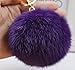 Cy3Lf Gold Plated Keychain Cute Genuine Rabbit Fur Ball Pom Pom Keychain for Car Key Ring Handbag Tote Bag Pendant Charm (Purple)