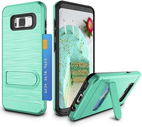 Galaxy S8 Case, Zectoo Card Holder Galaxy S8 Wallet Case ID Credit Card Slot Hidden Pocket Dual Layer Protective Cover Hard Bumper Shell Rugged Hybrid Protector Armor Case for Galaxy S8 - Turquoise