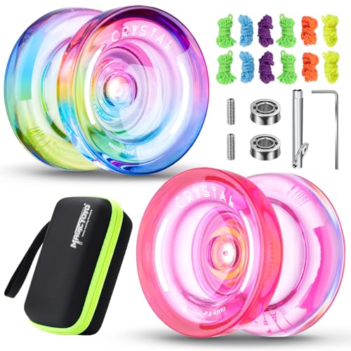 MAGICYOYO K2 Crystal Responsive Yoyo for Kids, Professional Yo-yo 2 Pack, Dual Purpose Plastic Yo yo with Unresponsive Bearings+12 Strings+2 Holes Case Bag(Crystal Gradient + Pink)