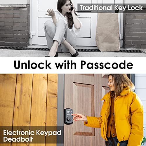 Keyless Entry Door Lock - Electronic Deadbolt Lock with Keypads, Auto Lock, 50 User Codes, Security Waterproof Keypad Lock. Easy to Install, Smart Lock for Front Door, Home Use, Apartment - All Black