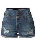 LE3NO Womens Stretchy High Waisted Denim Shorts with Pockets