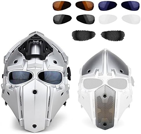 Hunting Explorer Robot Full Head Helmet for Tactical Necessary Or Riding(Steel Mesh/Blue/Black Goggles)