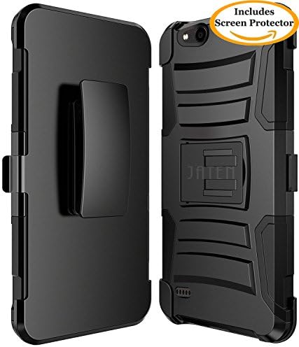 ZTE Fanfare 3, ZTE Avid 4, ZTE Tempo X, ZTE Blade Vantage Case, JATEM Hybrid Kickstand Belt Clip Case + HD Screen Protector (Black/Black)