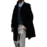 Mens Duffle Coat Wool Blend Single Breasted Walking Toggle Coats Mid Long Trench Coat with Hood for Big and Tall Men