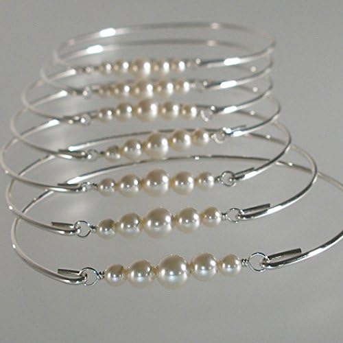 Set of 4 Bridesmaid Bangle Bracelets Swarovski Simulated Pearls - ss
