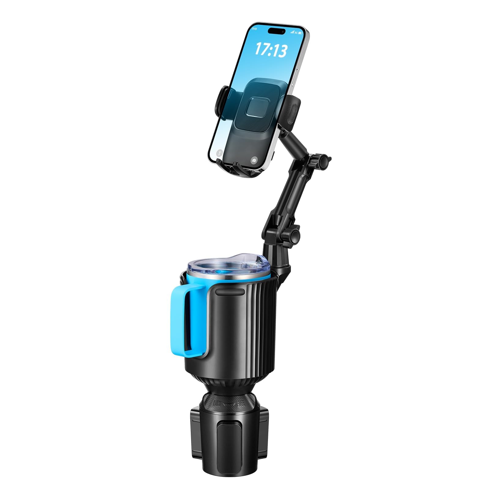 This Hill Upgraded Cup Holder Phone Mount, 2 in 1 Universal Adjustable Long Neck, Compatible with iPhone 14 Pro Max/SE/8/7/6, Samsung & All Smartphones, Black