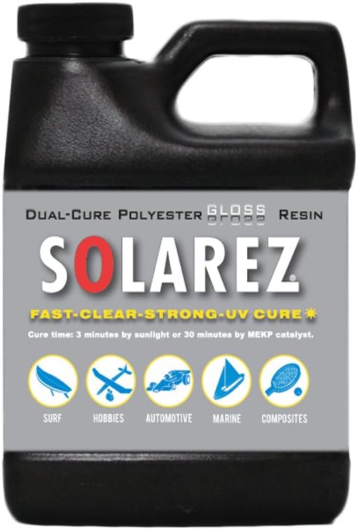SOLAREZ UV Cure Polyester Gloss Resin, for Custom Woodworking, Pool Cues, Guitar Making, Counter Tops, Bar Tops, Wood Tables (Pint)