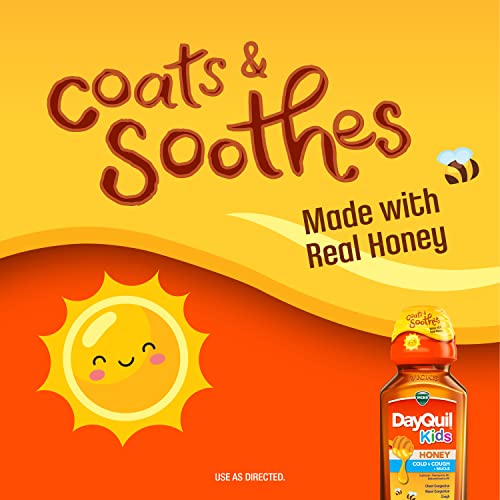 VICKS DAYQUIL KIDS COLD AND COUGH + MUCUS RELIEF MADE WITH REAL HONEY FOR KIDS 6+ TASTES GREAT 8OZ