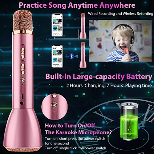 Wireless Kids Karaoke Microphone with Speaker, Portable Bluetooth Microphone Child Karaoke Mic Machine for Kids Adult Singing Party Music Playing, Support Android iOS Smartphone PC-Pink